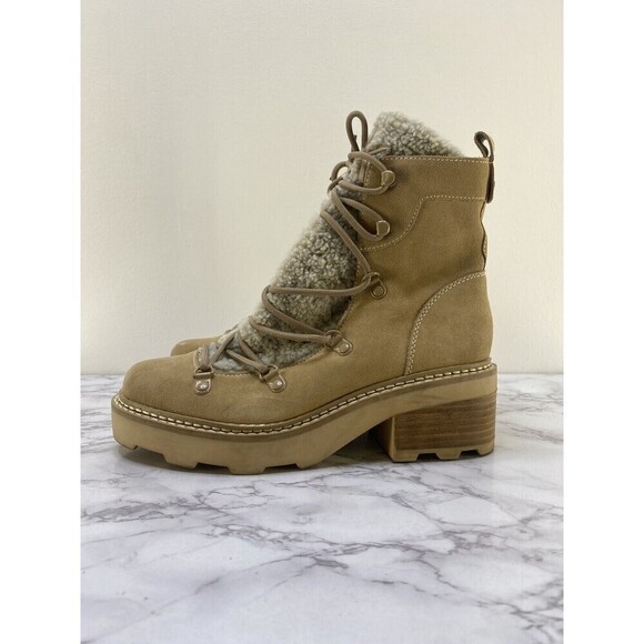 Calvin Klein Alaina Faux Shearling Boot in Light Natural Suede sz 8 - Picture 7 of 10